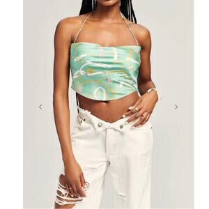 Ser.O.Ya Ellison Print Silk Top Green Nautical Size Large NWT